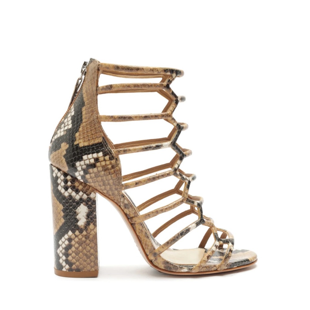NWOB Schutz Julianna Block Heel Snake Embossed Leather Sandals Size 6.5